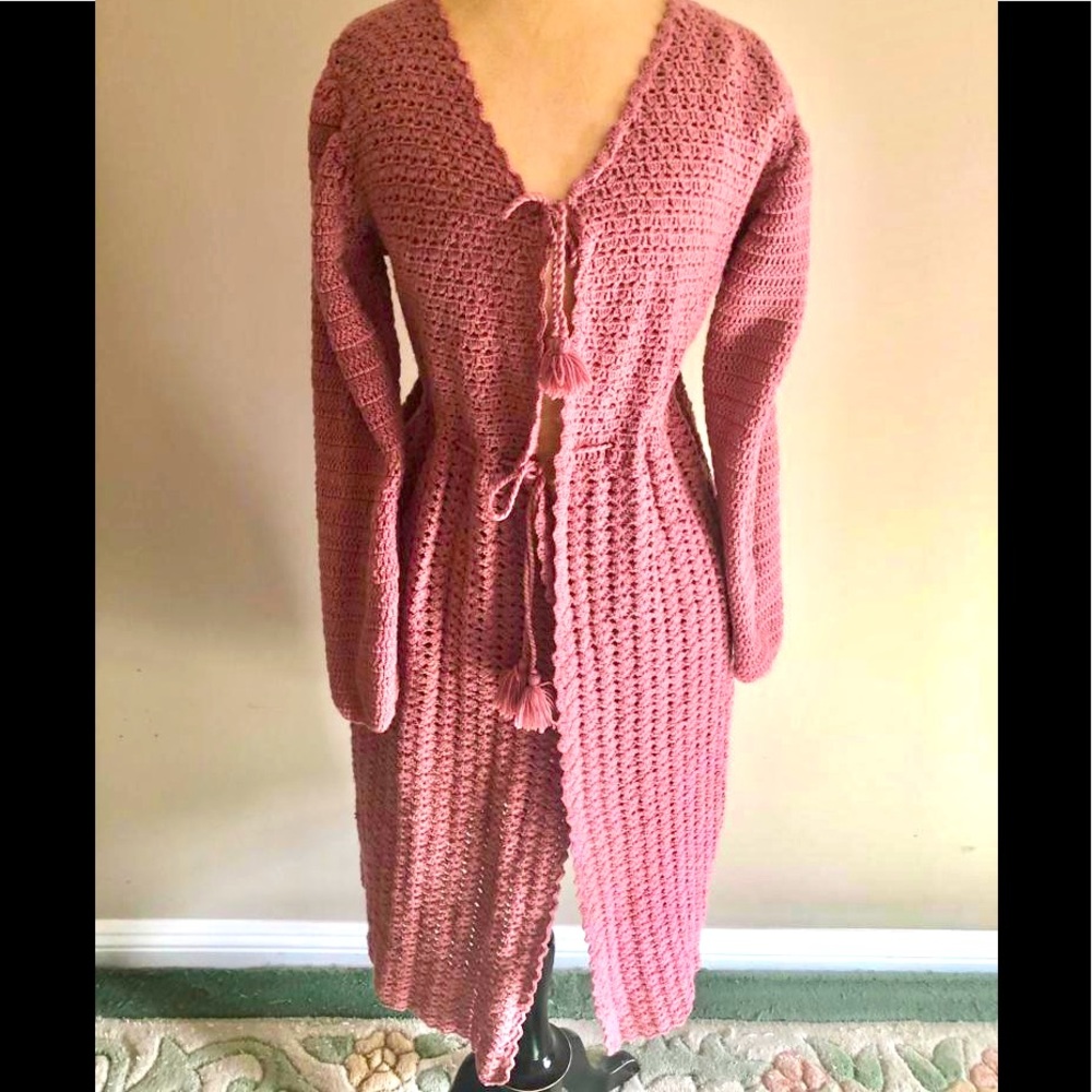 Dusty pink Crochet long cardigan